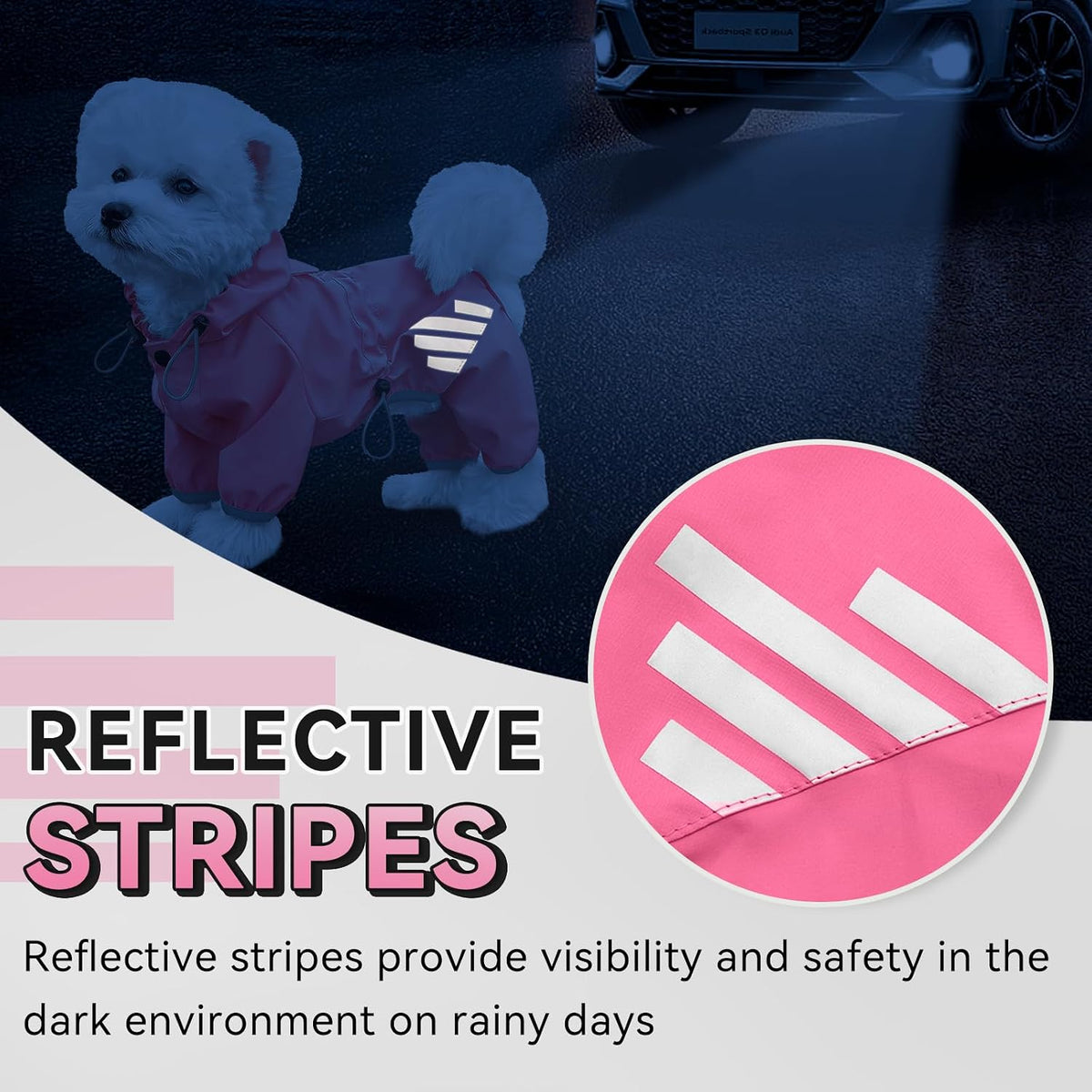 Dog Raincoat, Waterproof Dog Rain Jacket with Hood - L(Back Length15'') / Pink - image 4