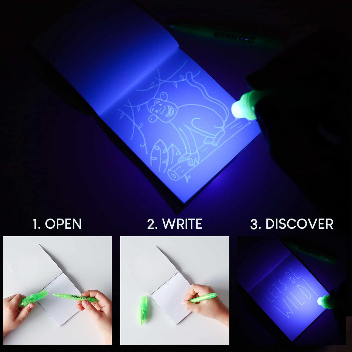 BONNYCO Invisible Ink Pen and Notebook Pack of 16 Party Favors - Jungle - Pack 32 - image 2