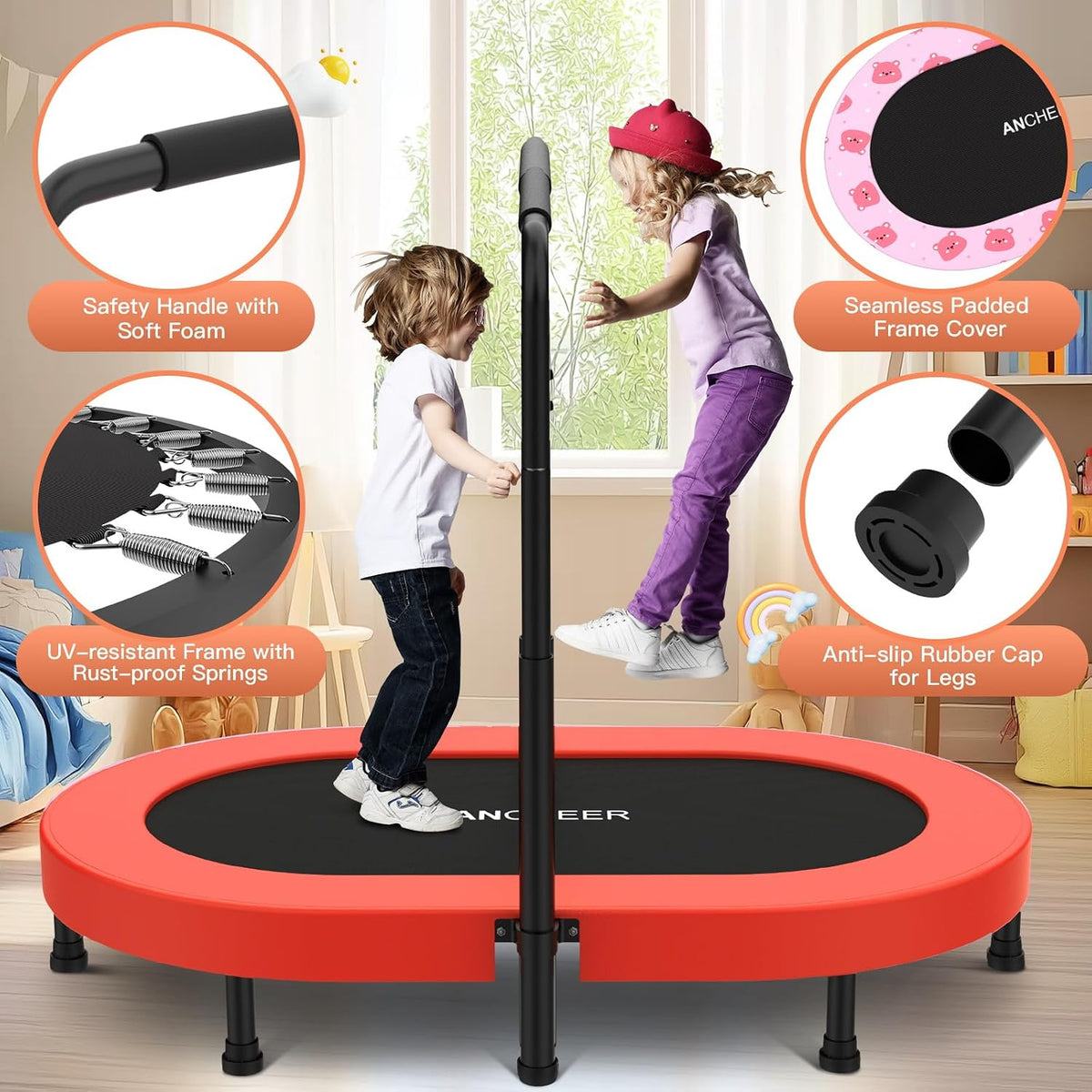 ANCHEER 56" Double Mini Trampoline for Kids - Red Pro - image 4