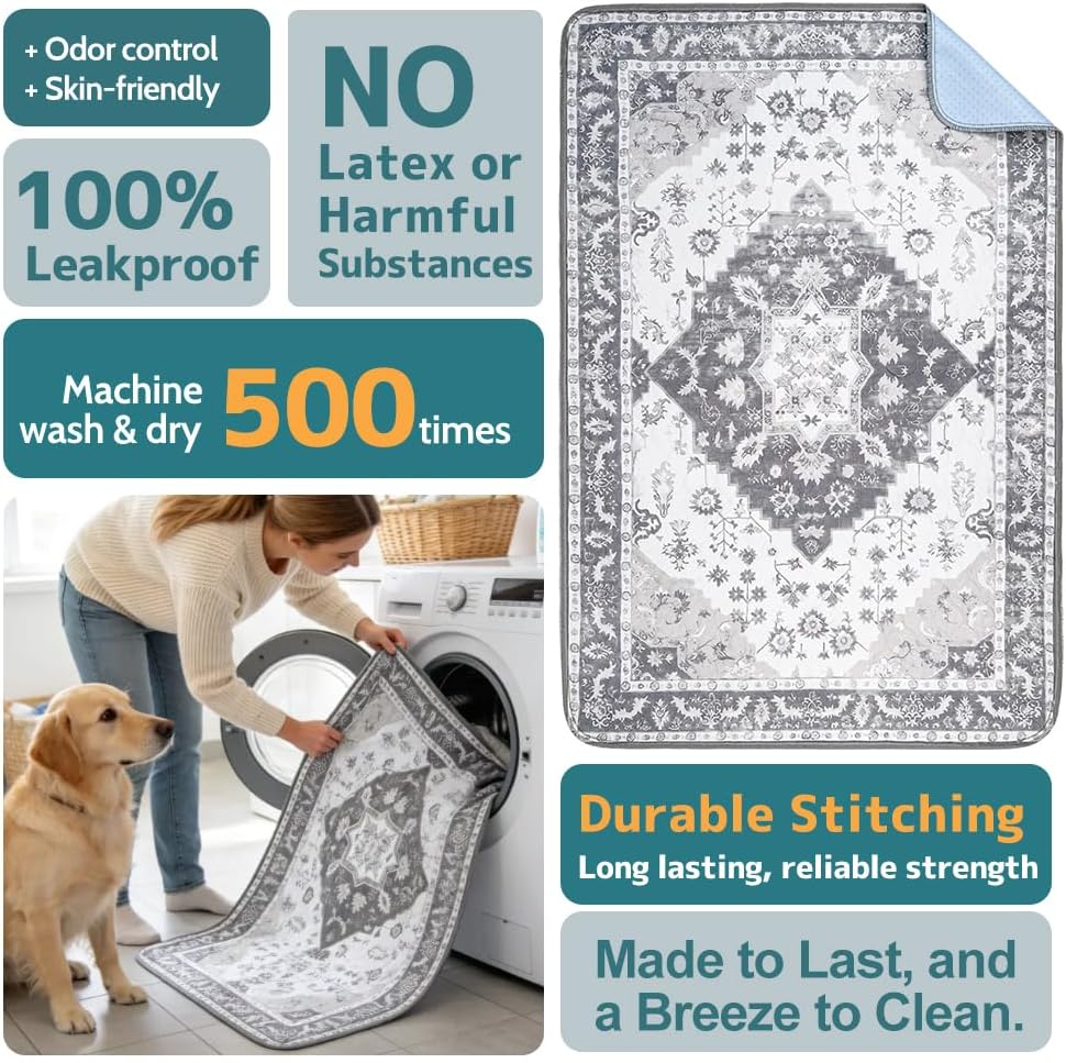 Washable Pee Pads for Dogs, Non-Slip Potty Pads - Grey Medallion / 40"x26" (Pack of 2) - image 4
