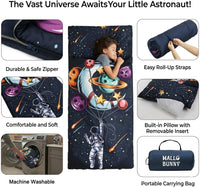 hallo bunny kids sleeping bag with attached pillow, extra-long slumber bag shown in space astronaut  - view 10