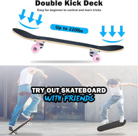 Skateboard,31 x 8 Inch Complete Skateboard, 8-Layer Maple Wood Deck Double Kick Standard - pink - image 3