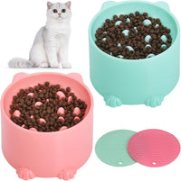 2 Pcs Raised Slow Feeder Cat Bowl