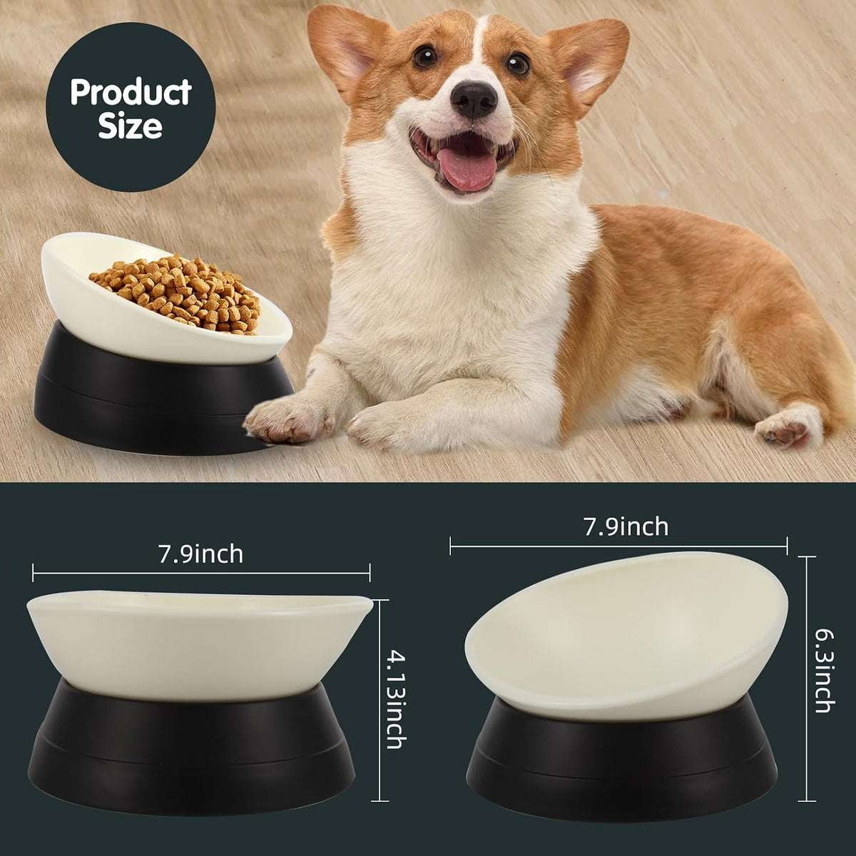 Bulldog Bowl Anti-Slip Dog Cat Dish Detachable Rubber Dog Bowl Pet - Black / 3.5 Cup ( Medium/Large Dog ) - image 3