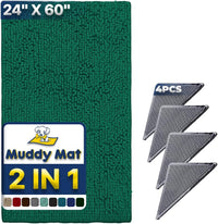 Muddy Mat | Absorbent Microfiber Chenille Door Mat Grey 24" x 35" with Heavy Duty Non-Slip Rug - 24" x 60" / Seafoam Green