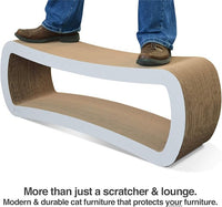 PetFusion Jumbo Cat Scratcher Lounge, White. 39 x 11 x 14 inch 4 Cardboard Scratching Surfaces and 2 Levels, Scratch, Play, Perch, and Hide100% Recyclable Cardboard Cat Lounge