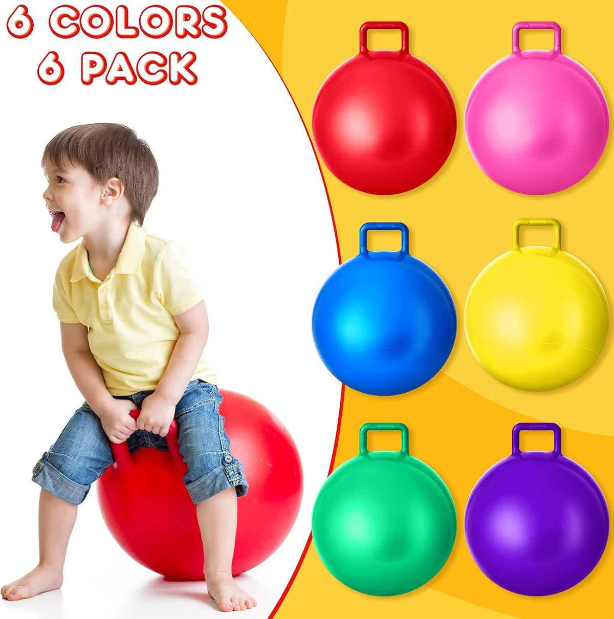 Lewtemi 6 Pcs Hopper Ball with Handle - Rainbow Colors / 18 Inch - image 3