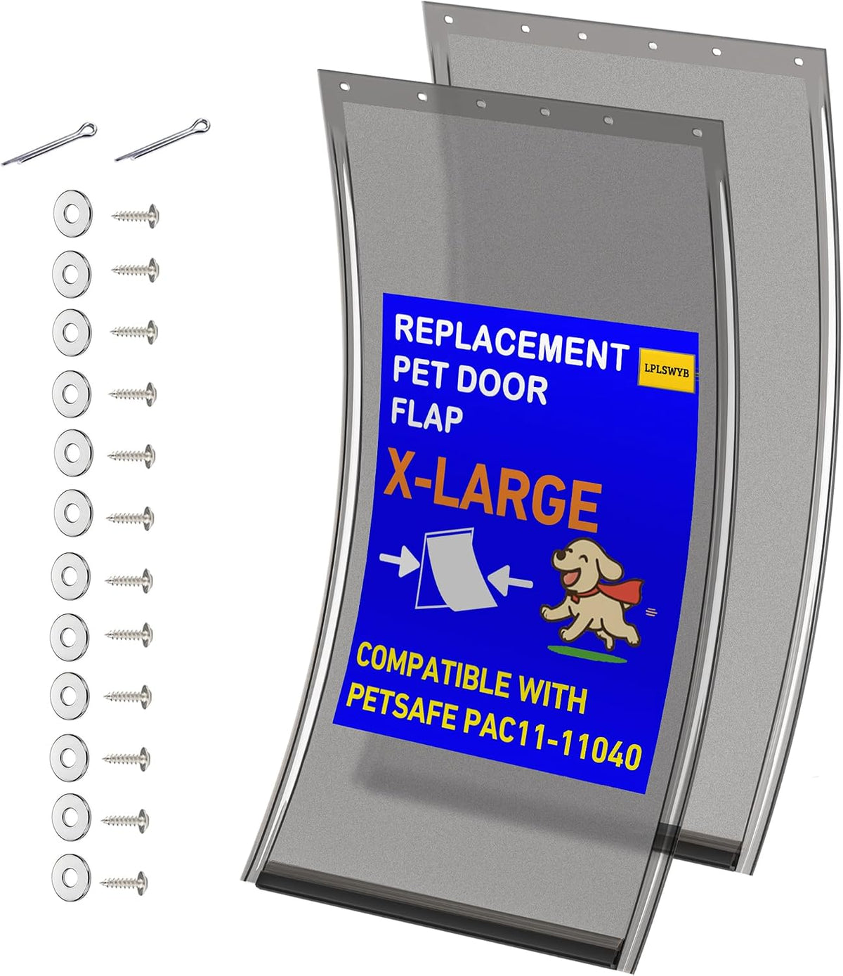 2PC Replacement Flap PAC11-11039 with Screws & Washers for PetSafe - Without Bracket-smoky Translucent / X-Large PAC11-11040 / 2