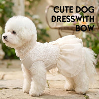 ASENKU Dog Dress, Dog Wedding Dress with Bows, Veil Attachment - Champagne / Small - image 4