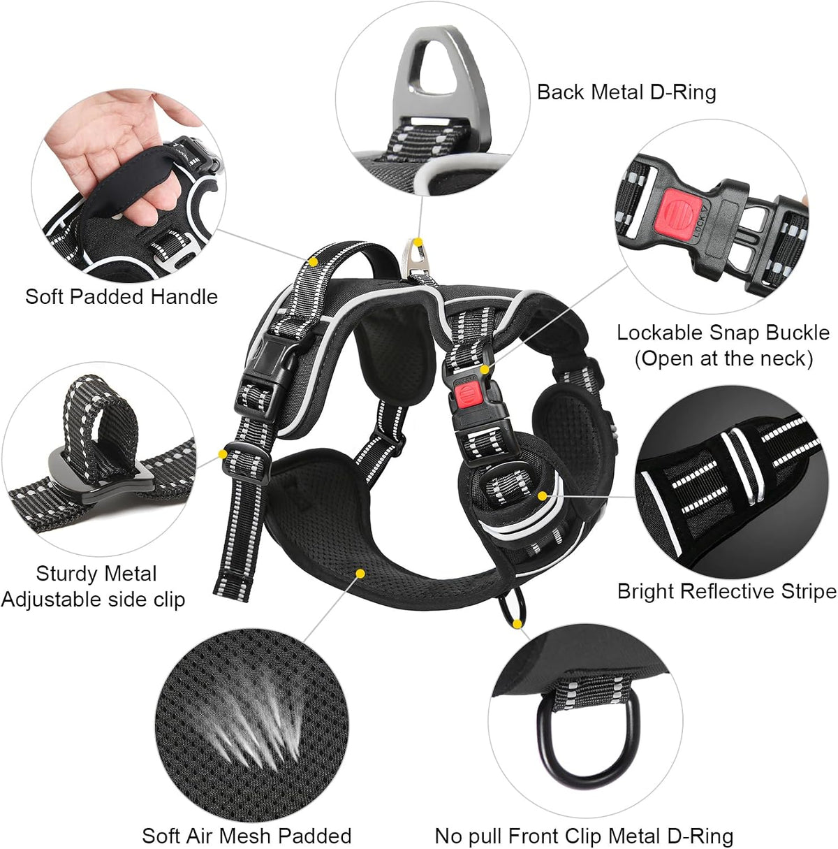 Timos Dog Harness, No Pull Large Sized with 3 Buckles - X-Large / Lock Black - image 3