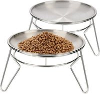Elevated Cat Bowls,6.7" Extra Wide Raised Stainless Steel Cat Food Bowls with Anti-Slip Metal Stand - 2 plates with stand