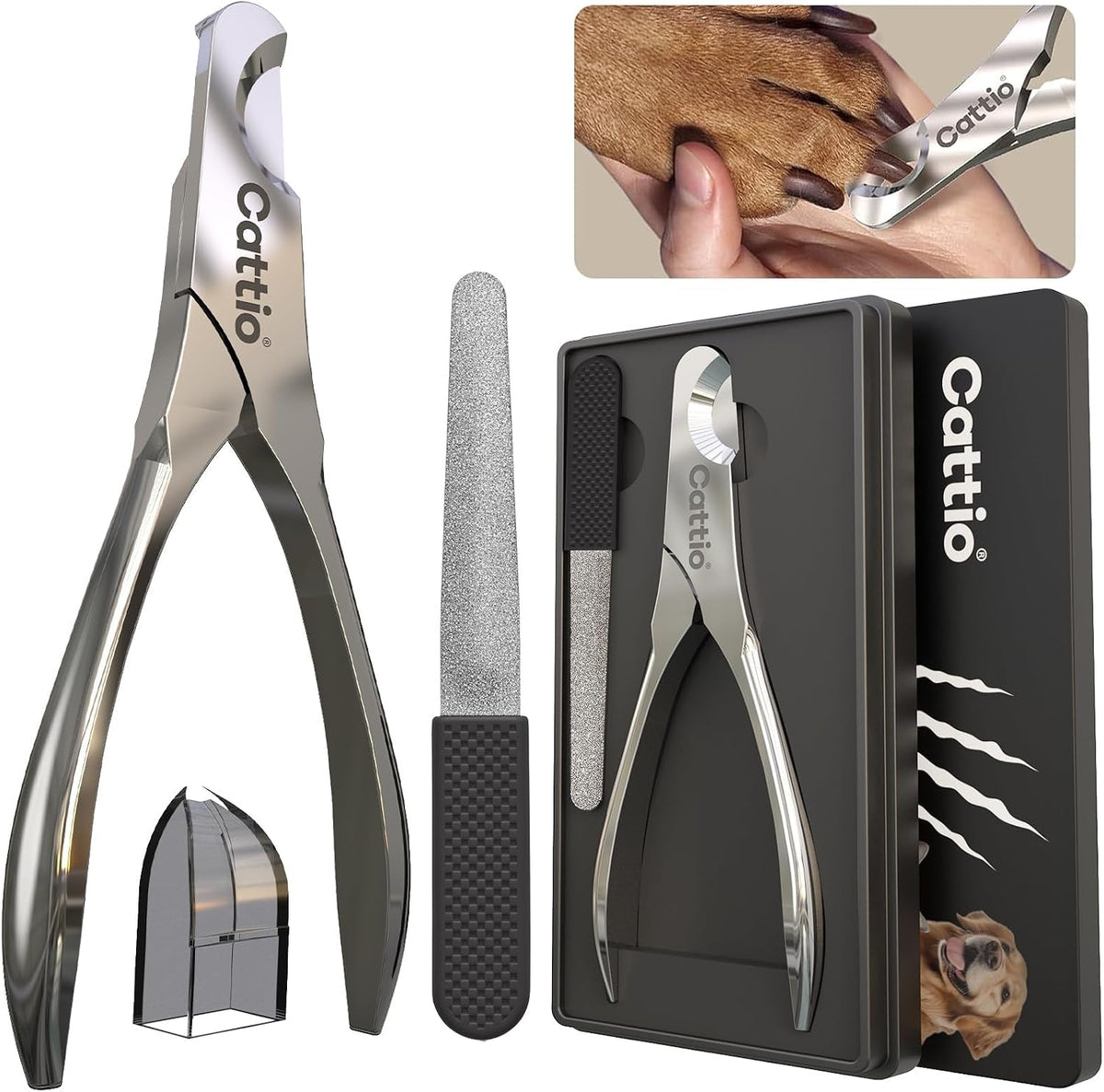 Dog Nail Clippers, All Steel Material, Built-in Spring - Glossy Pet Nail Clipper Set