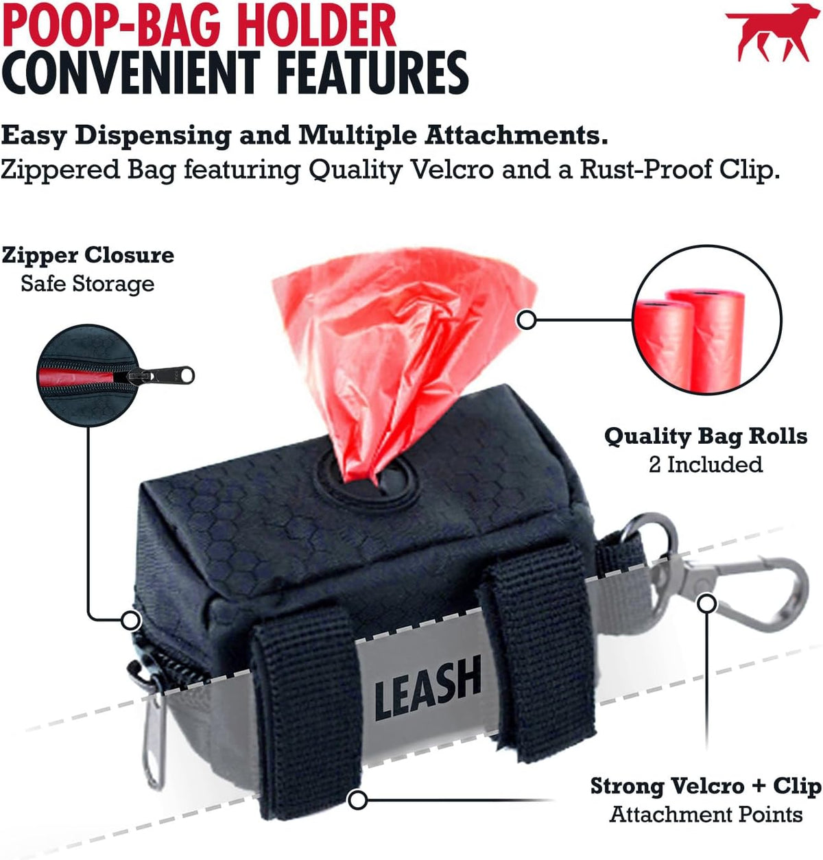 Tuff Pupper Dog Poop Bag Holder, Works with Any Dog Leash - Epic Black - image 4