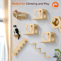 Cat Wall Furniture - Climbing Shelves, Ladders, Cat House, Hammock, Bed, Bridges, Walkways - Bamboo Material - Light Brown - Cat Furniture