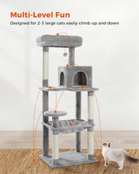 PETEPELA 56.3'' Tall Cat Tree for Indoor Cats, Multi-Level Cat Tower with Super Large Hammock (20''X16''), Sisal Covered Scratching Posts, Cozy Condo and Top Perch Grey