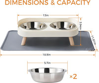 Elevated Cat Bowls Set - Raised Cat Food and Water Bowl Set with Non Slip Stand - Pet Feeding - Green with Mat - image 2