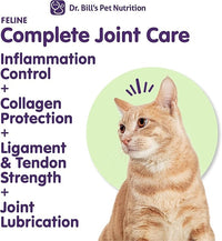 Dr. Bill’s Feline Complete Joint Care | Advanced Hip & Joint Supplement for Cats | Green Lipped Mussel Extract, Collagen Type II, Chondroitin, Hyaluronic Acid, Omega 3 and Colostrum | Powder, 85g