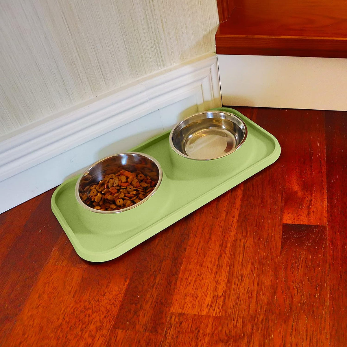 L.D.Dog Cat Food Bowls, Cat Bowls Non-Skid and Non-Spill Silicone Pads with PP Stand, Removable - Olive Green - image 3