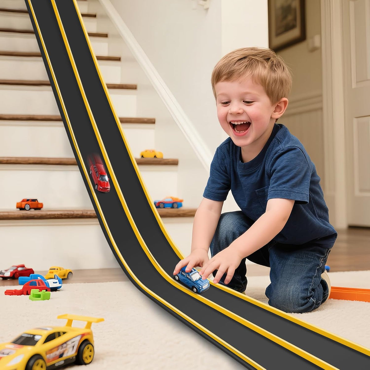 Flex Tracks 15 Ft Starter Set Flexible Race Track for Kids 3+ - Black&yellow