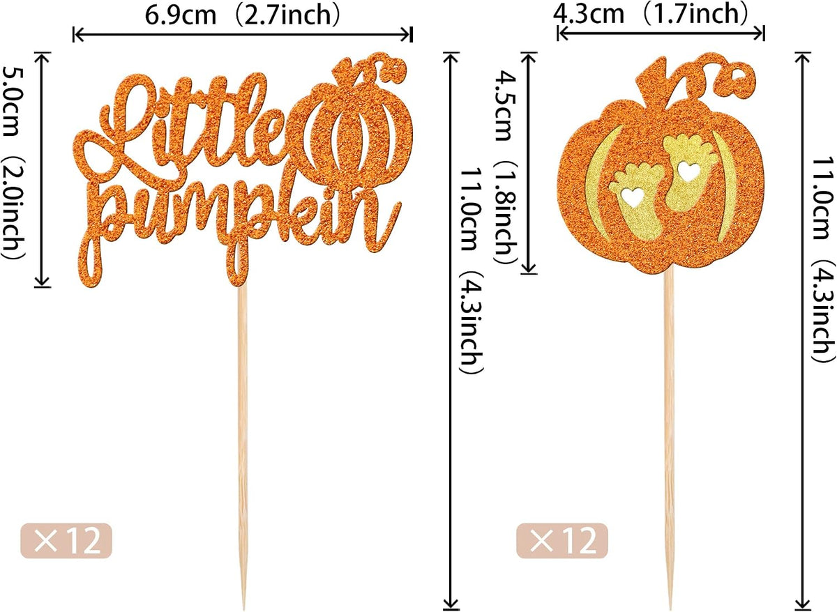 24 PCS Pumpkin Oh Baby Cupcake Toppers Glitter Fall Theme pumpkin - Design 12 - image 2