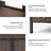 YITAHOME Rattan Dog Sofa Bed with Cushion, Wicker Pet Bed Sofa Couch Indoor Outdoor Waterproof for Large Medium Small Dogs Cats (34.6''L*23.6''W*11.8''H,Beige)