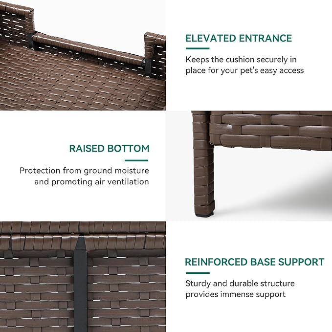 YITAHOME Rattan Dog Sofa Bed with Cushion, Wicker Pet Bed Sofa Couch Indoor Outdoor Waterproof for Large Medium Small Dogs Cats (34.6''L*23.6''W*11.8''H,Beige)