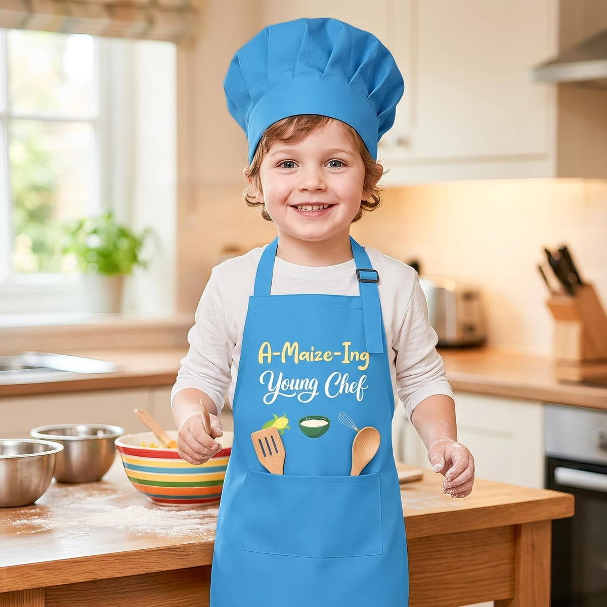 R HORSE Kid Apron and Chef Hat Set - A-maize-ing Young Chef - image 2