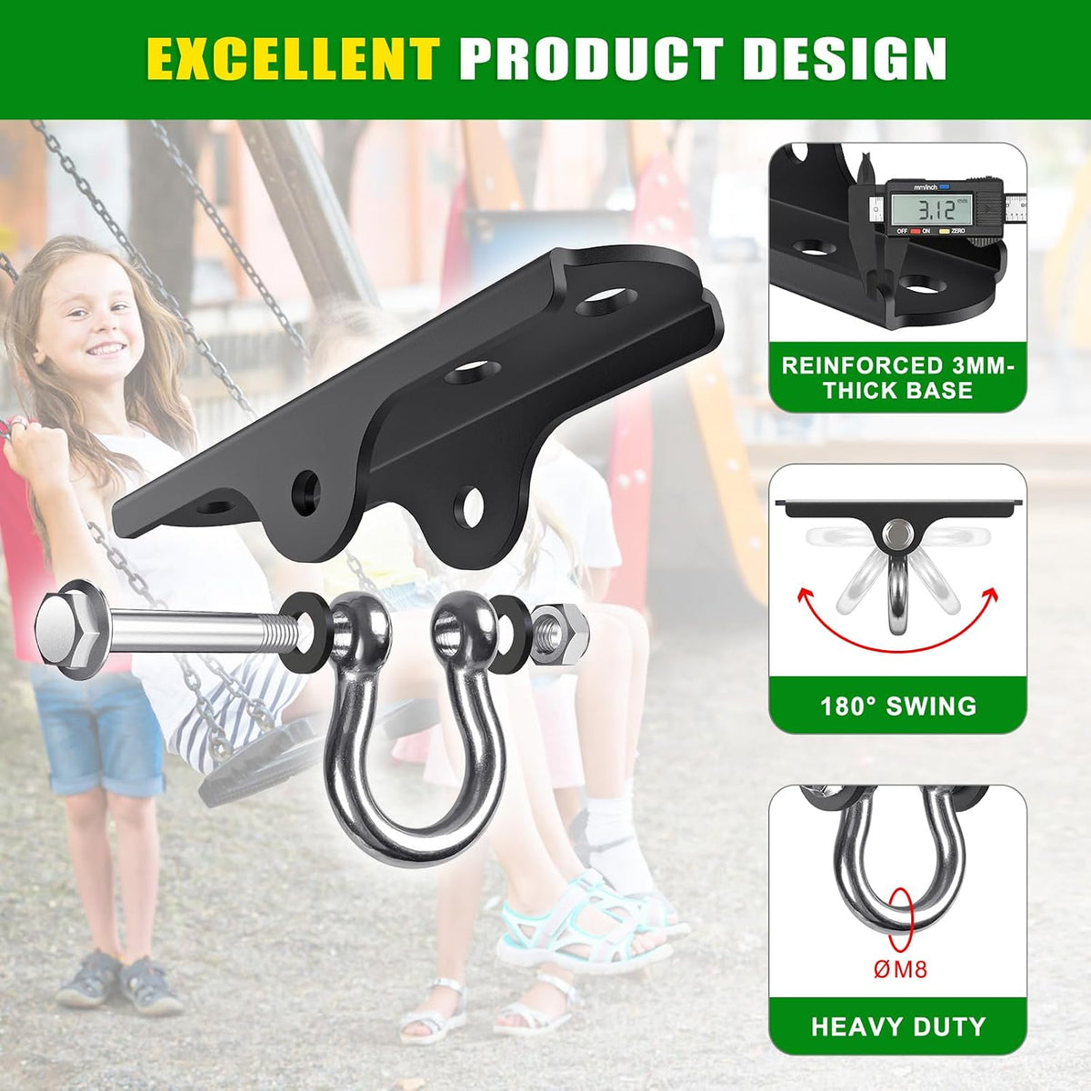 2Pack Heavy Duty Swing Hanger 180° Ceiling Swing Mount 2000 LBS - 180° D-ring Swing Hanger ( 2 Pack ) - Black Base - image 4