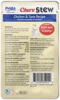 INABA Churu Stew for Cats, Side Dish Pouch with Vitamin E, 1.4 Ounces per Pouch, 12 Pouches, Chicken & Tuna Recipe