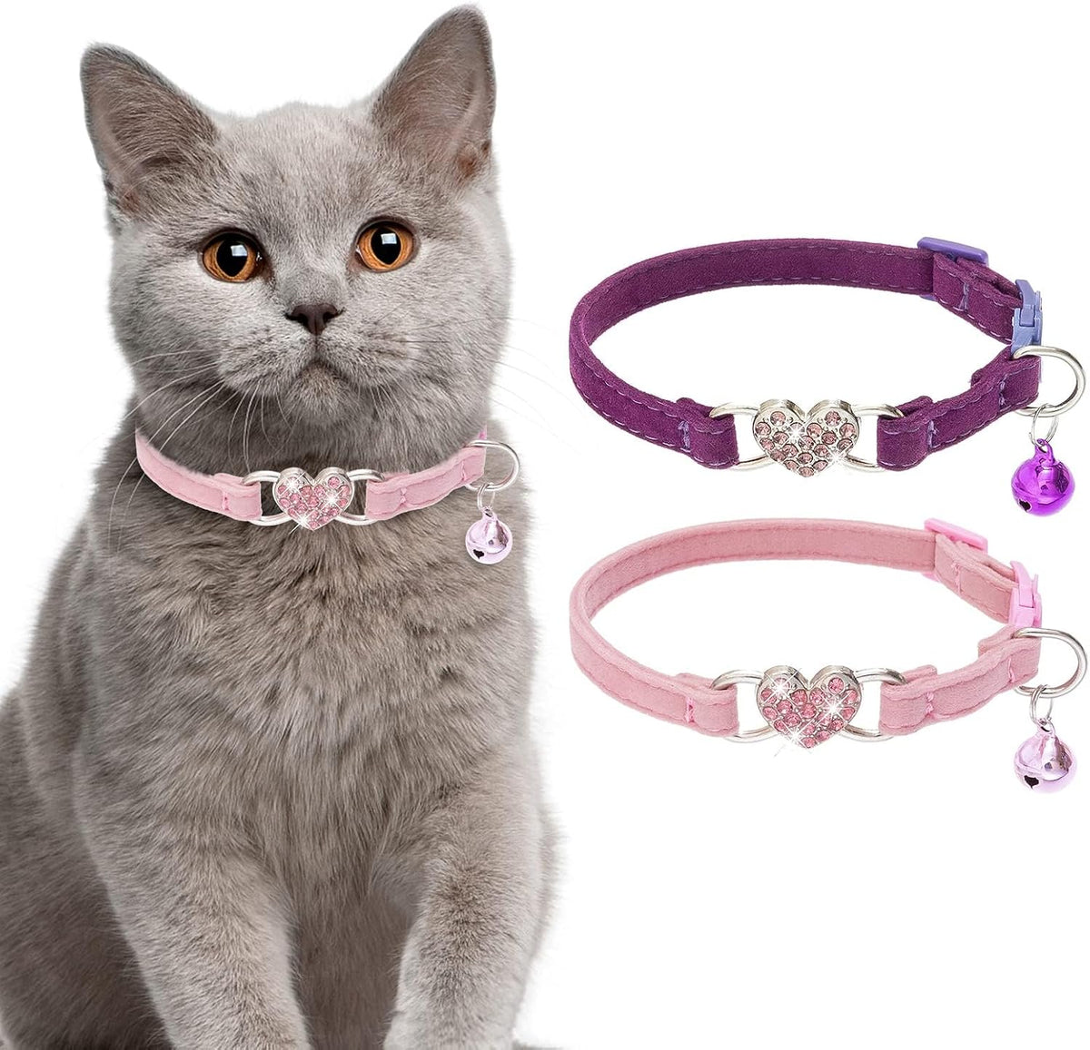 BINGPET Halloween Cat Collar Breakaway - Heart (Pink + Purple)
