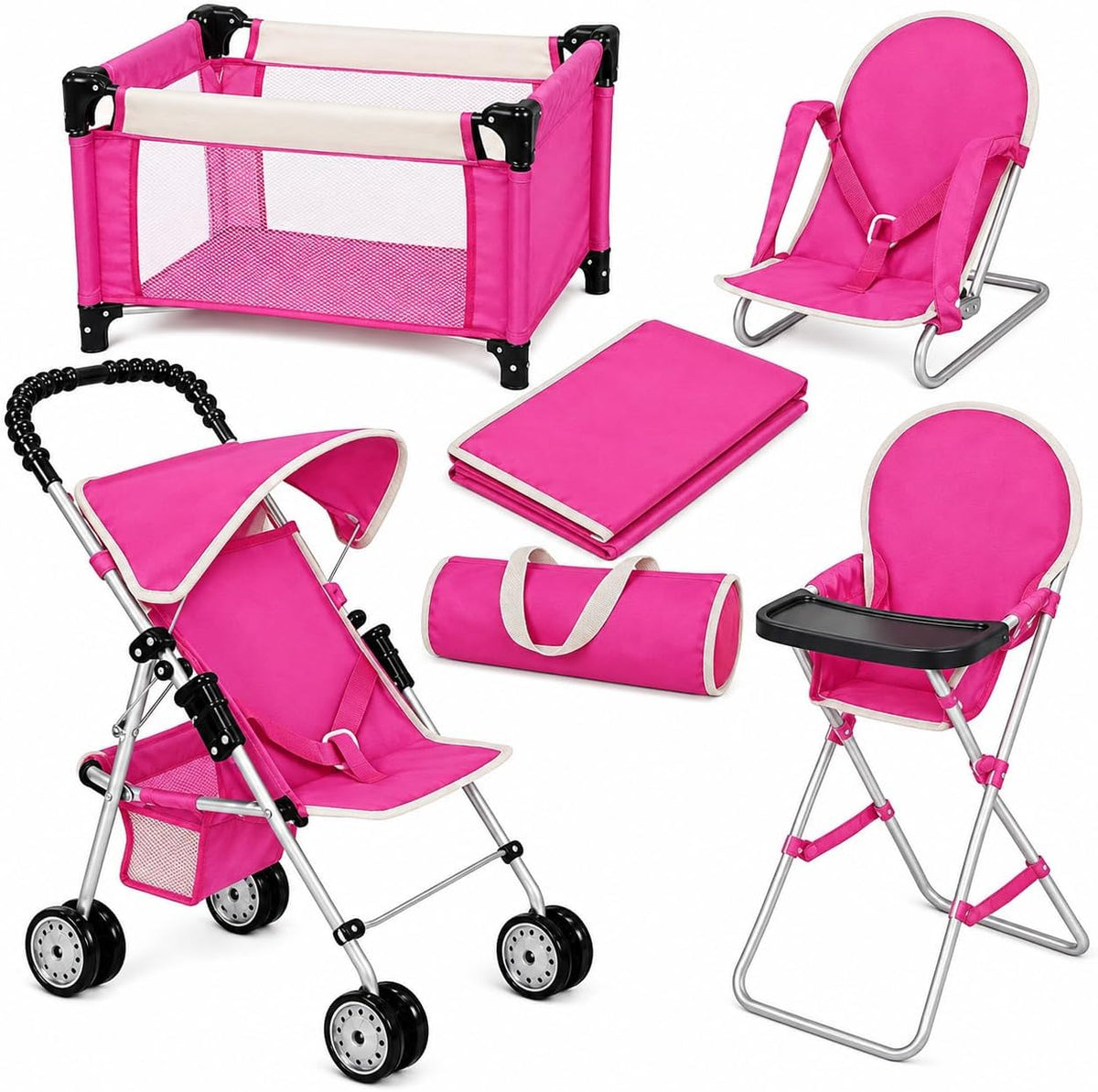 fash n kolor 4 Piece Doll Play Set, Includes - Pink/ White