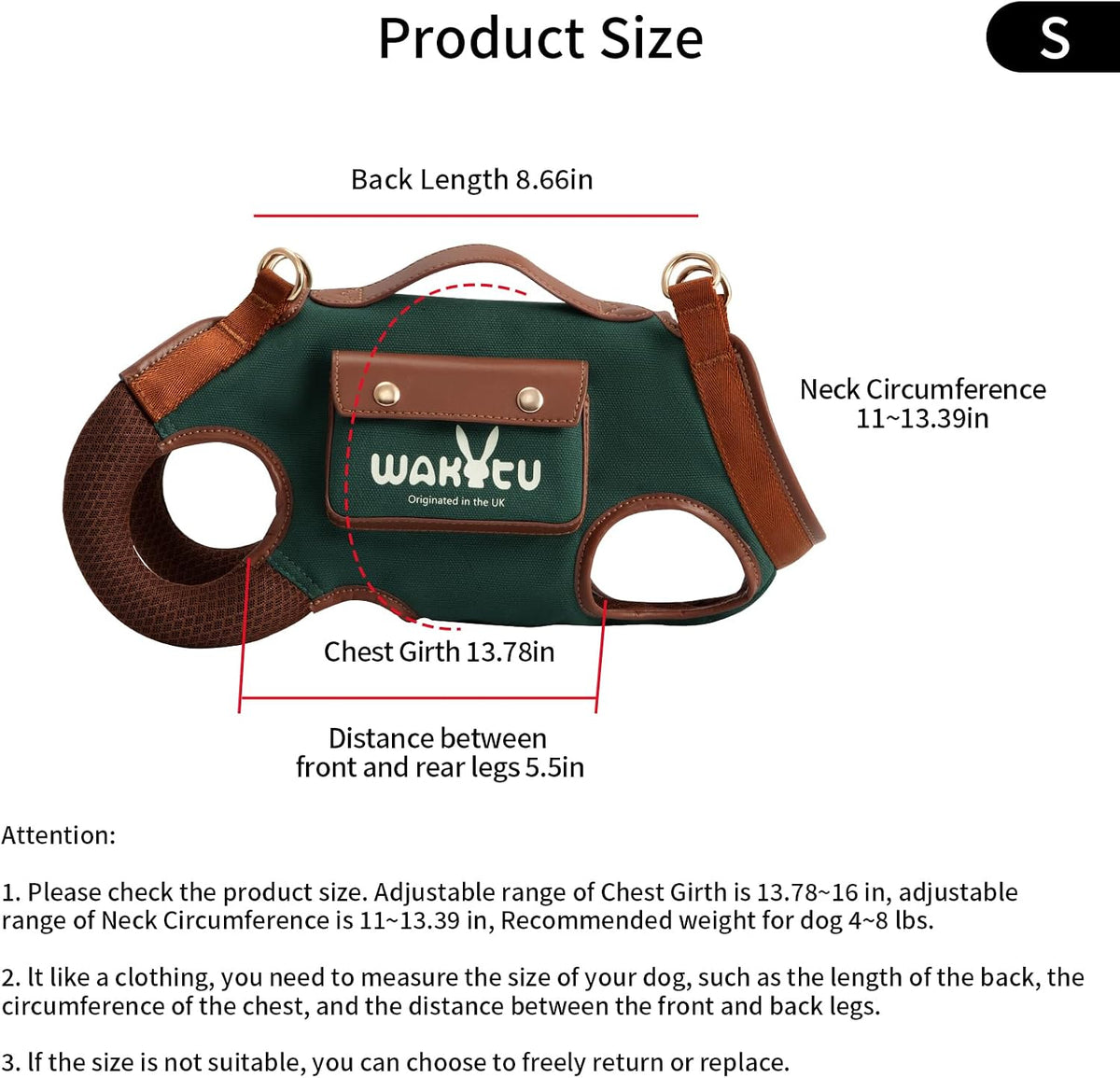 Wakytu Dog Lift Harness Dog Carrier Sling for Small Dogs & Cats - Small(4-8 LBS) / 1.0 Green - image 4