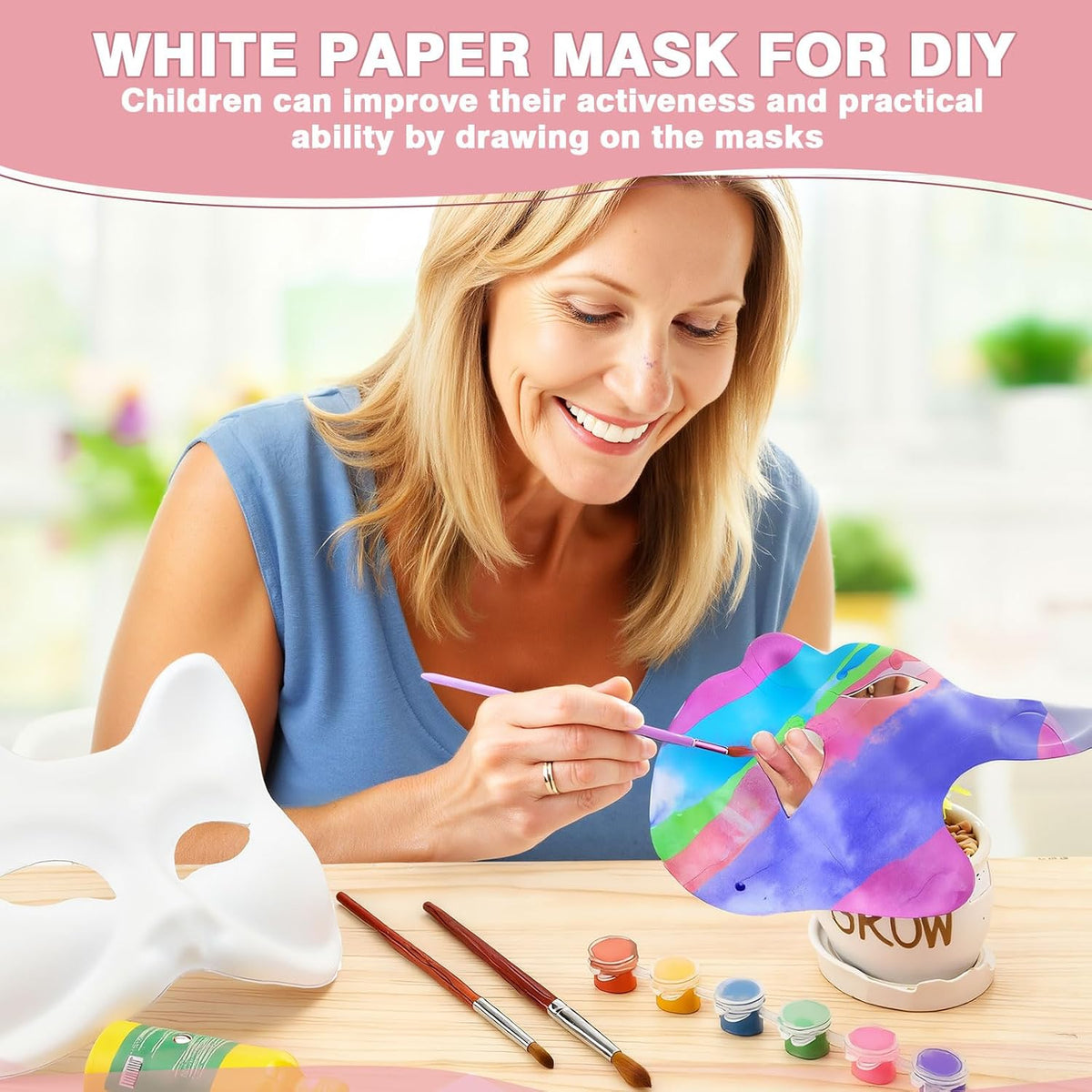 Leyndo blank white paper mache half masquerade masks, 24-pack in classic style - view 21