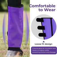 Mesh Horse Fly Boots Set of 4，Adjustable and Universal Loose Fitting & Non-Slip Horse Fly Leggings for Horses,Reduce Stressful Stomping (Purple)