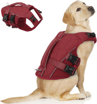 ASENKU Dog Life Jacket, High Floatation Dog Swimming Vest with Rescue Handles for Small Medium - X-large / Wine Red