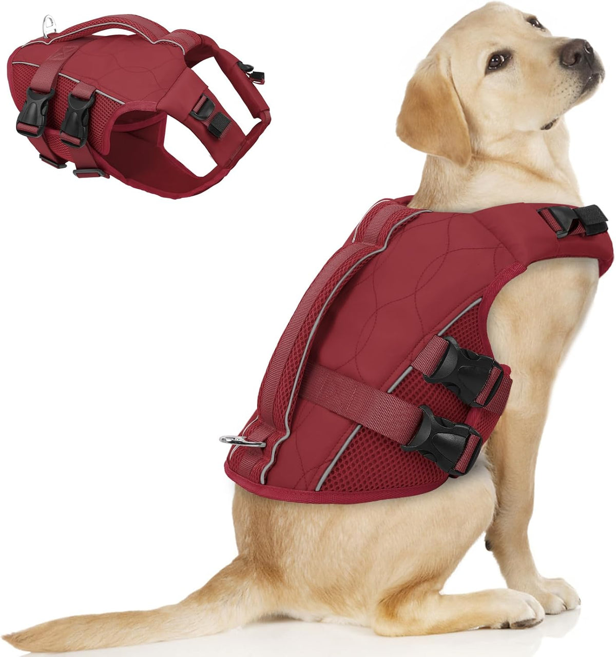 ASENKU Dog Life Jacket, High Floatation Dog Swimming Vest with Rescue Handles for Small Medium - X-large / Wine Red