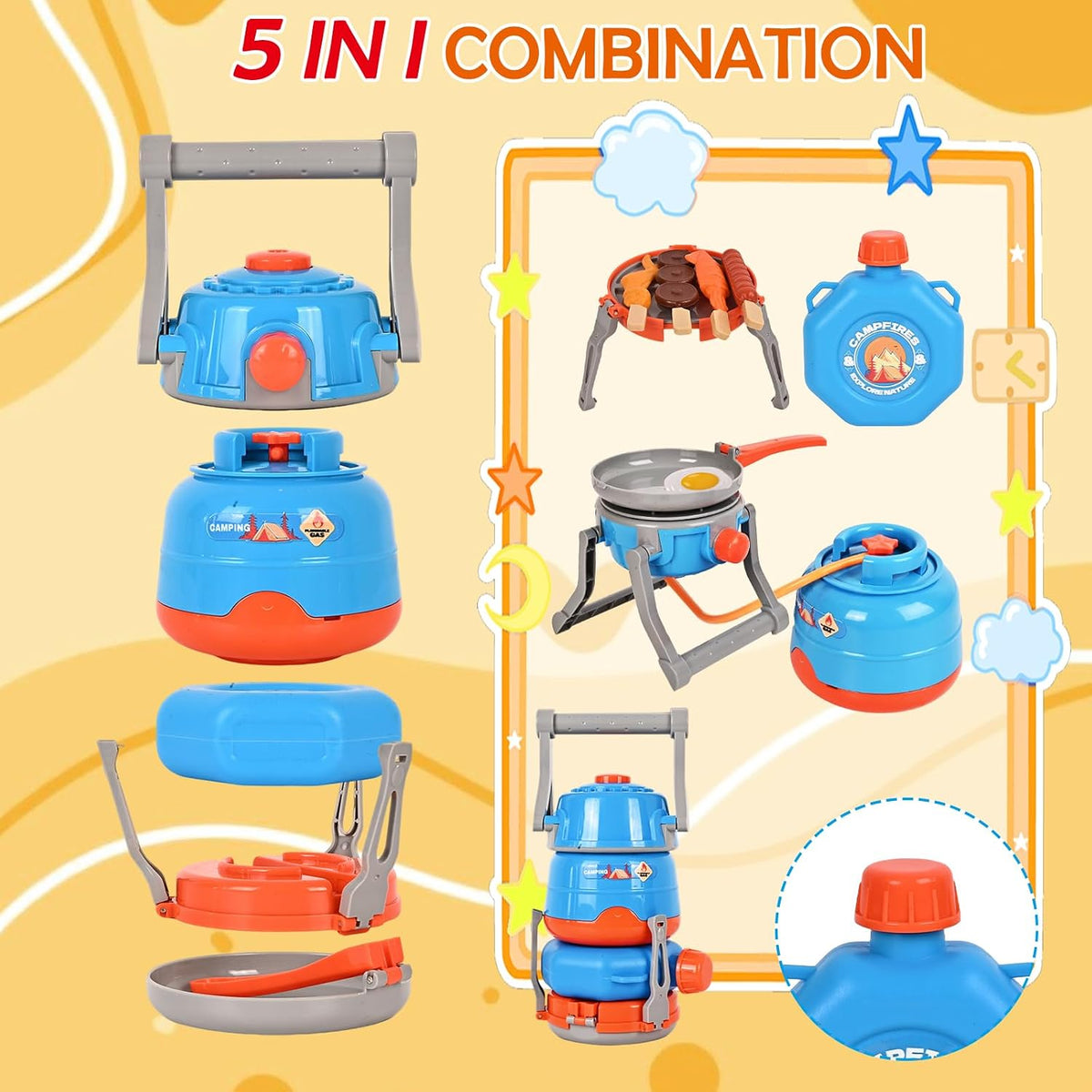 Viwulute kids camping set with pop up play tent, toy camp light and campfire - view 6