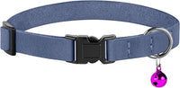 Breakaway Cat Collar Leather with Removable Bell - 13 Colors Available - Soft Adjustable Girl Boy Safety Lightweight Pet Kitten Collars Pink Brown Blue Green Red Orange Black (Denim)