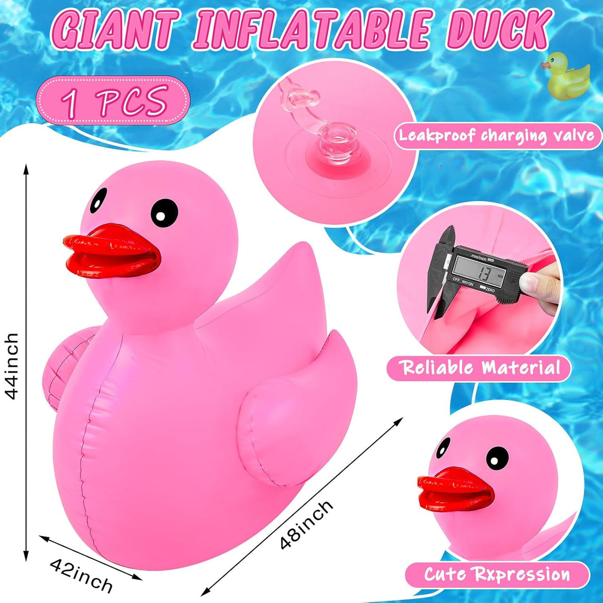 Hungdao 1 Pack 4 Feet Giant Inflatable Duck Pool Float - Pink / 1 - image 2