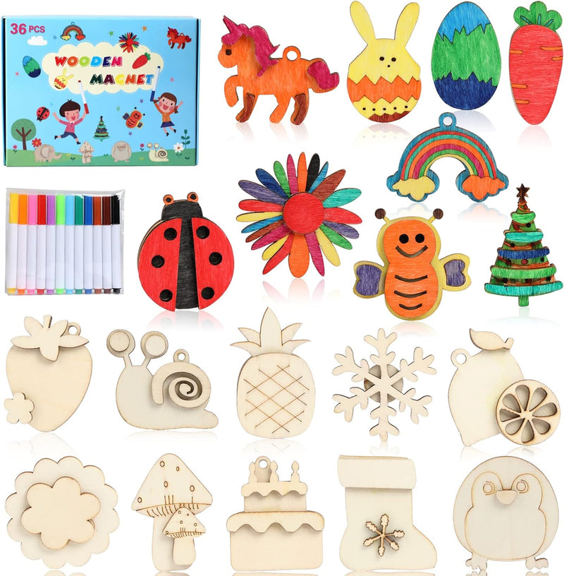 DIY Wooden Magnet 36 Art Craft Supplies Painting Kit for Kids Ages