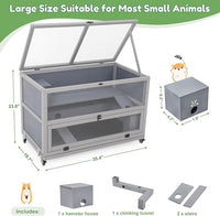 Coziwow Hamster Cage 35.4'' with Removable Ramps & Tray, Small Animals Hutch with Wheels & 2 Openable Doors, 3-Tier Wooden Cage for Dwarf Syrian Hamster, Mice, Rat, Rabbit