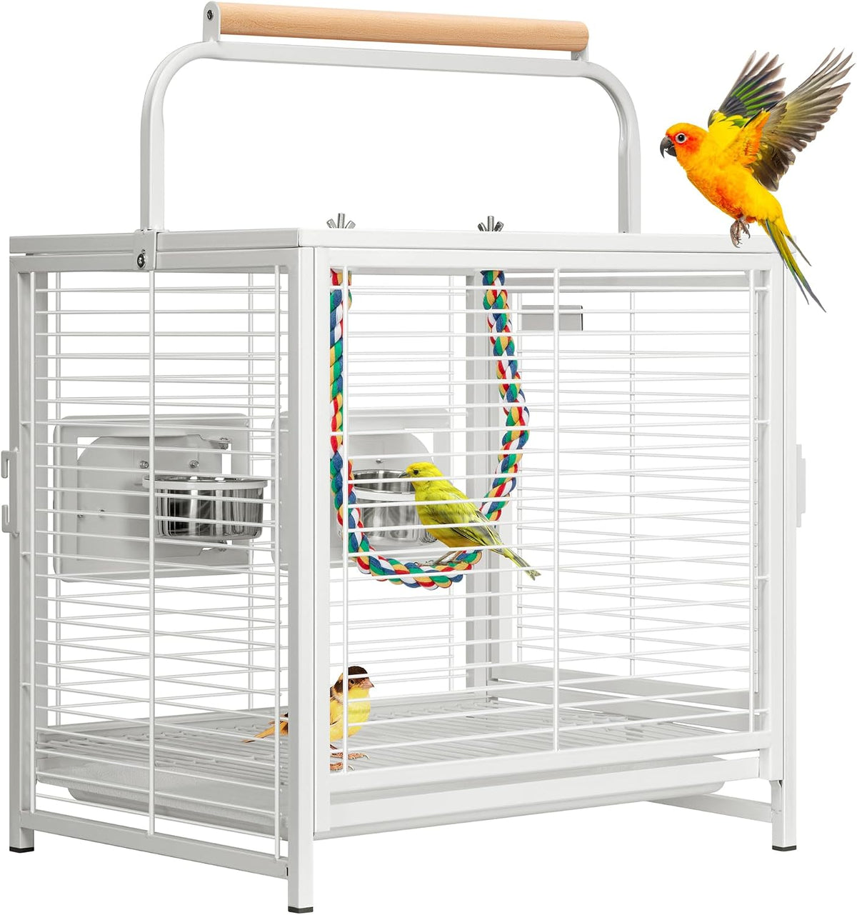VIVOHOME 19 Inch Wrought Iron Travel Bird Cage for Cockatiel Parakeets – Essentials for Birds - White