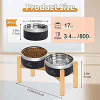 UPSKY 27oz Elevated Stainless Steel Dog Bowls Non-Slip Wooden Stand - Black - image 2