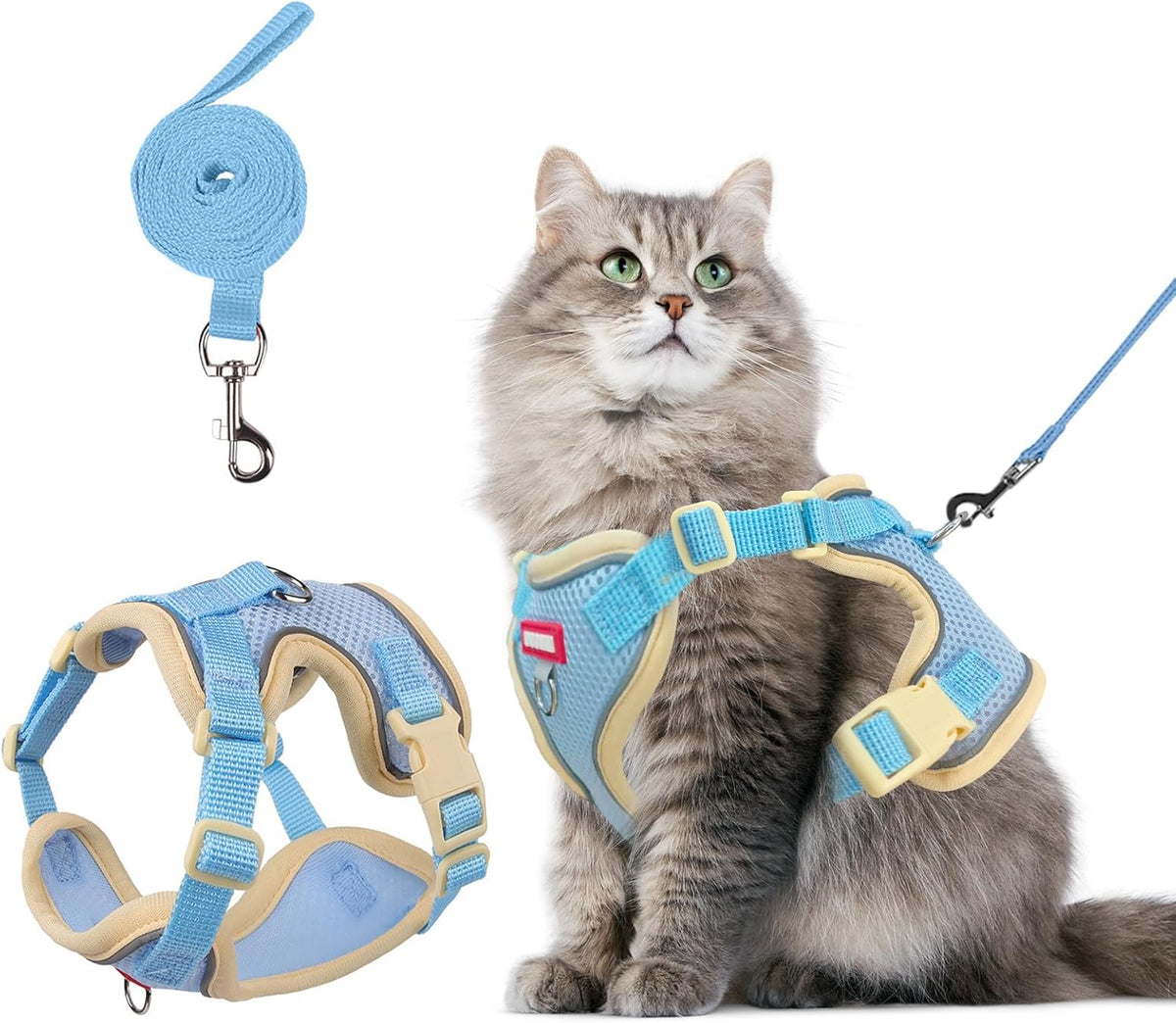 wanheart Cat Harness and Leash Set Escape-Proof Adjustable cat Leash - blue / L