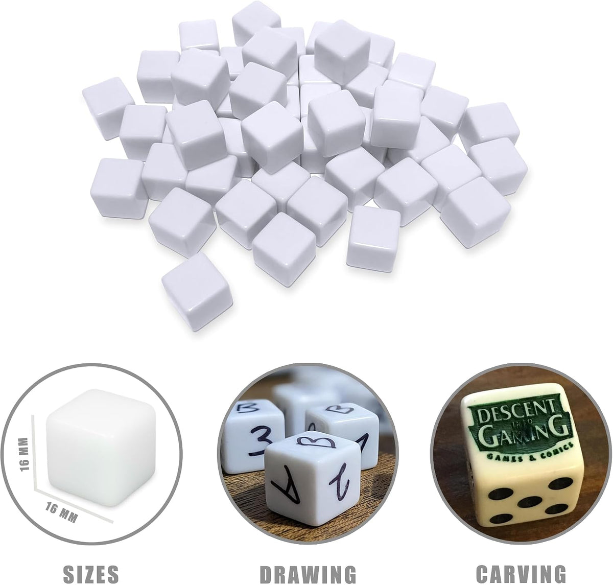 48 PCS 16MM Blank White Dice for Board Games, DIY, Fun - image 2