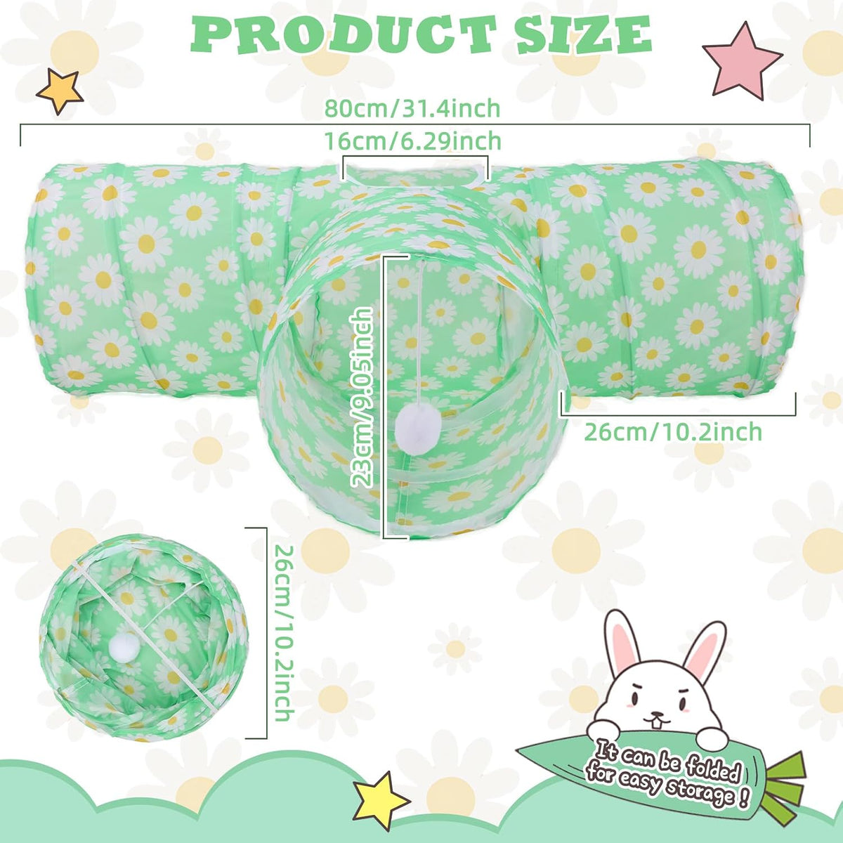 Bunny Tunnels & Tubes, 3-Way Collapsible Rabbit Hideout for Bunnies – Essentials for Small Pets - Greenflower - image 4