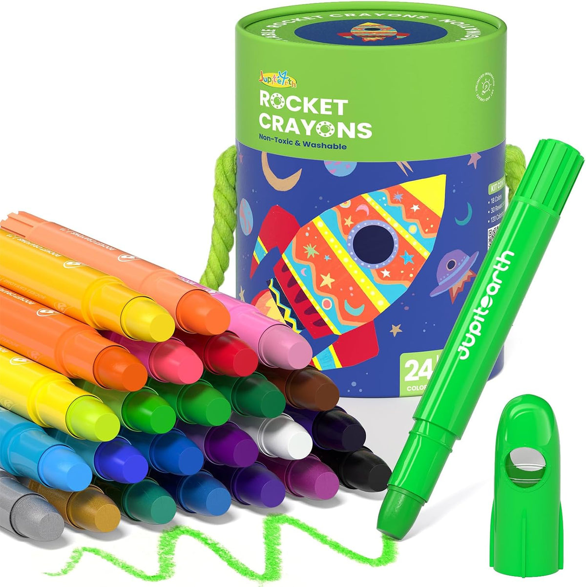 JUPITEARTH 12 Colors Twist Crayons for Toddlers 1-3, Non-Toxic - 24 Colors