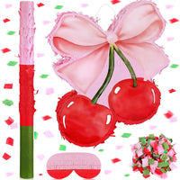 Feifeiya pink bow piñata with pink and white bat, eye masks and confetti - view 7