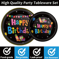 Tevxj navy blue and silver happy birthday tableware set with plates, napkins and forks for 24 - view 31