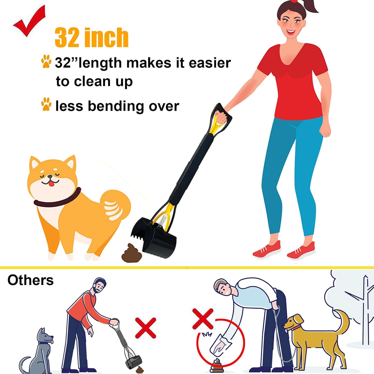36“ Large Dog Pooper Scooper for Large Dogs Heavy Duty - 32-inch(Yellow) - image 4